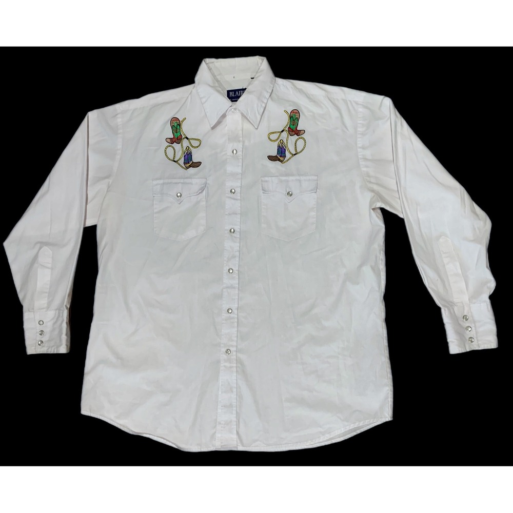 Blair Vintage Western Pearl Snap Shirt Embroidered Cowboy Rodeo RanchCore-L